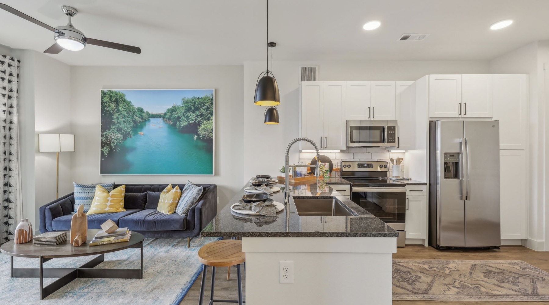 Wide-open living areas to entertain and enjoy living and kitchen area with natural lighting