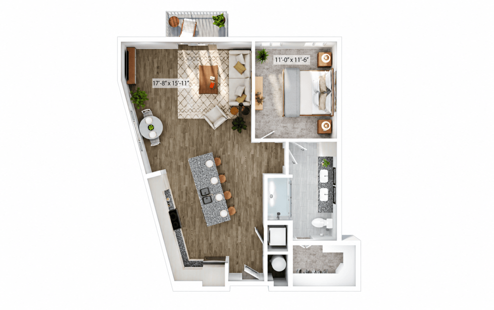 A4 - 1 bedroom floorplan layout with 1 bathroom and 831 square feet