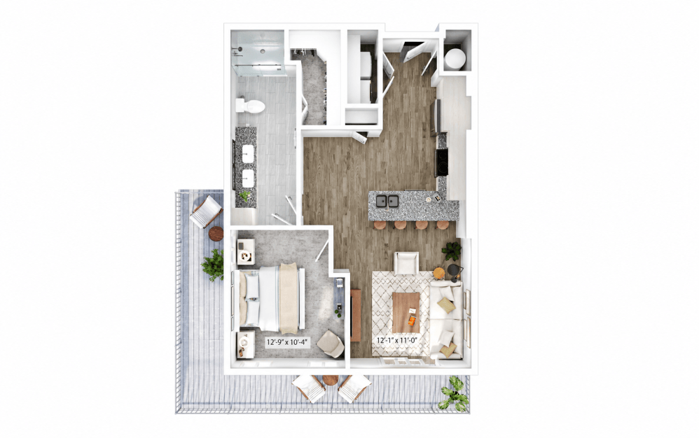 A5.7 - 1 bedroom floorplan layout with 1 bathroom and 628 square feet